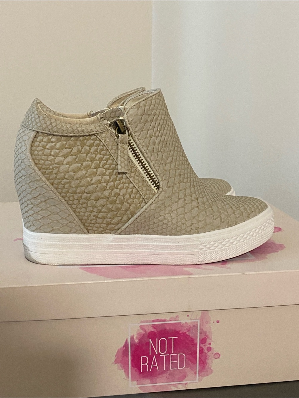 Not Rated Taupe Textured Wedge Sneaker with Side Zip